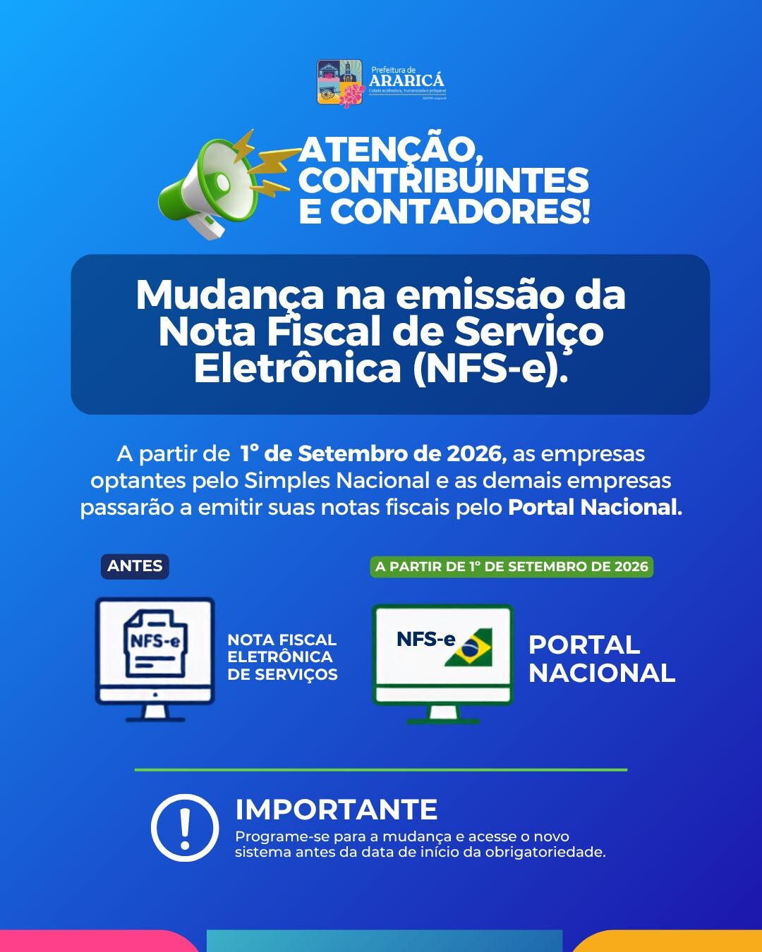 Araricá informa mudança na emissão da Nota Fiscal de Serviço Eletrônica a partir de setembro