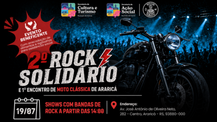🎸🏍️ O rock vai tomar conta de Araricá em um evento cheio de música, solidariedade e paixão pelas duas rodas!