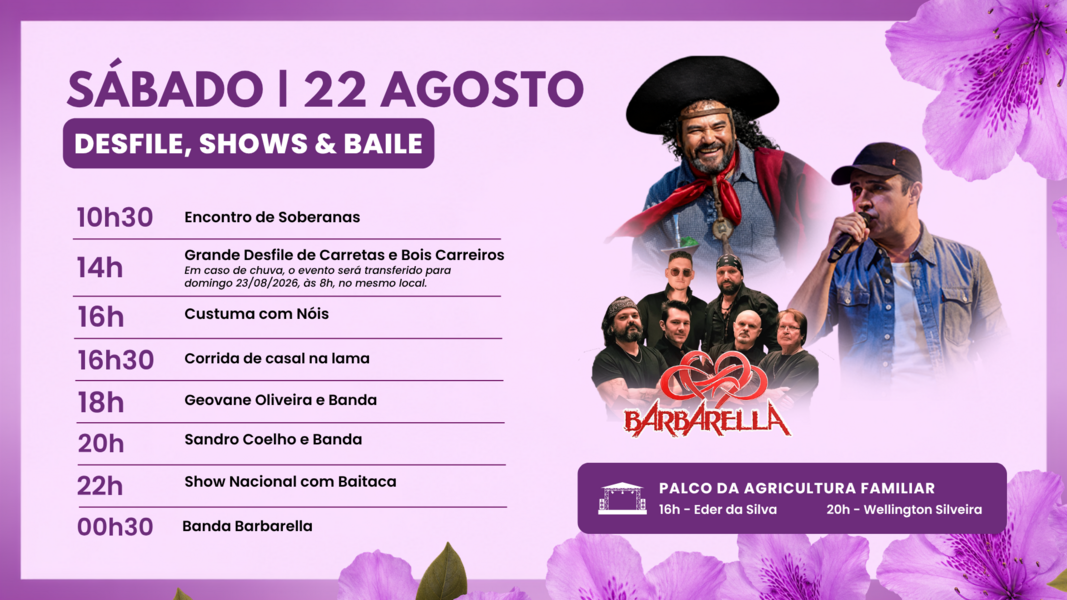 Programação para sábado